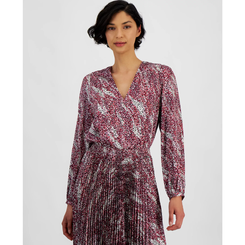 BOSS Orange Women's Printed V-Neck Long-Sleeve Blouse Size XL 17071